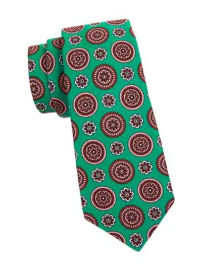 Shop Kiton Medallion Silk Tie In Green