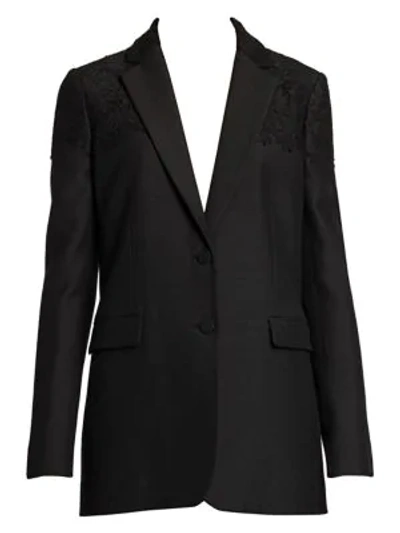 Shop Valentino Heavy Crepe Lace-appliqué Jacket In Black