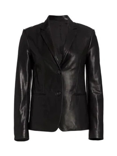 Shop Helmut Lang Women's Leather Blazer In Onyx