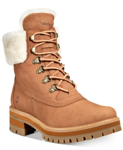 Shop Timberland Women's Courmayeur Valley Shearling Leather Boots Women's Shoes In Medium Brown