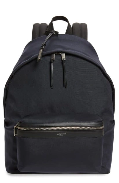Shop Saint Laurent Canvas Backpack In Black/ Blue