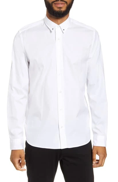 Shop Hugo Emero Relaxed Fit Embroidered Button-up Shirt In White