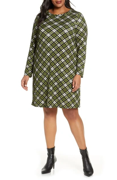 Shop Michael Michael Kors Plaid Long Sleeve Shift Dress In 340-evergreen