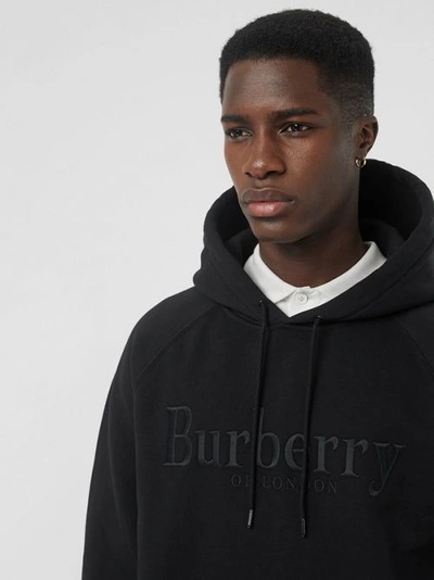 Shop Burberry Embroidered Logo Jersey Hoodie In Black