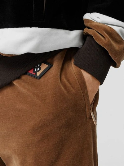 Shop Burberry Logo Graphic Striped Chenille Trackpants In Dark Walnut