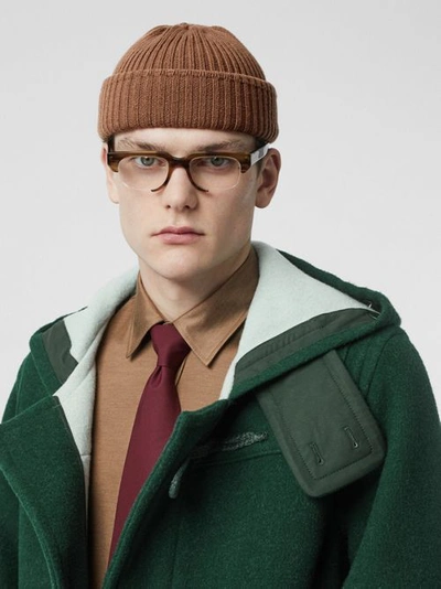 Shop Burberry Stripe Detail Double-faced Wool Duffle Coat In Dark Pine Green