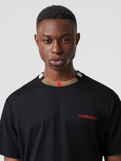Shop Burberry Icon Stripe Detail Cotton T-shirt In Black