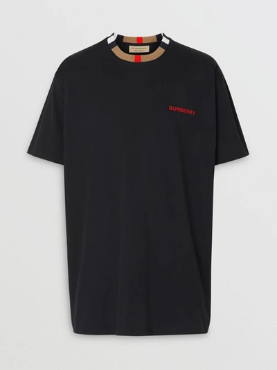 Shop Burberry Icon Stripe Detail Cotton T-shirt In Black