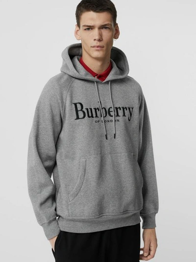 Shop Burberry Embroidered Logo Jersey Hoodie In Pale Grey Melange