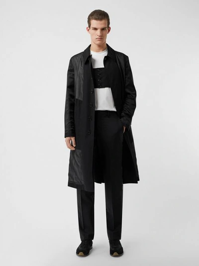 Shop Burberry Logo Detail Panelled Cotton Gabardine Car Coat In Black