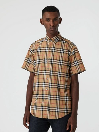 Shop Burberry Short-sleeve Vintage Check Shirt In Antique Yellow