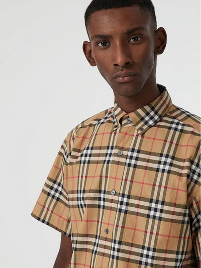 Shop Burberry Short-sleeve Vintage Check Shirt In Antique Yellow