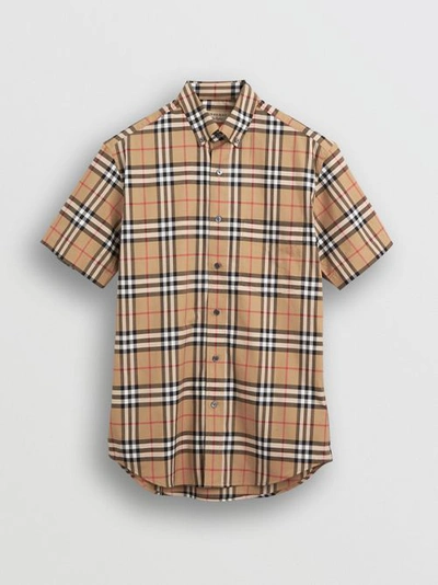 Shop Burberry Short-sleeve Vintage Check Shirt In Antique Yellow