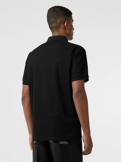 Shop Burberry Logo Print Cotton Piqué Polo Shirt In Black