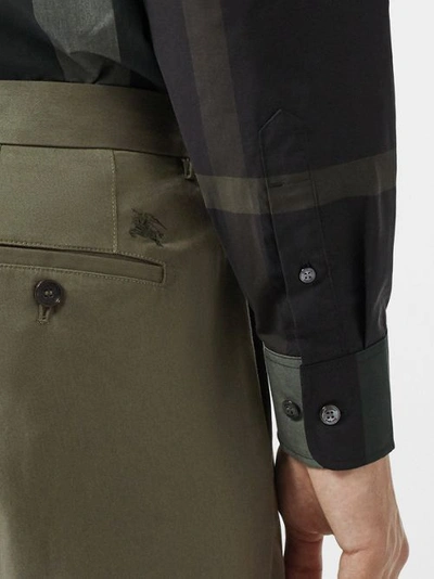 Shop Burberry Slim Fit Cotton Chinos In Military Green