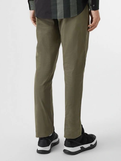 Shop Burberry Slim Fit Cotton Chinos In Military Green