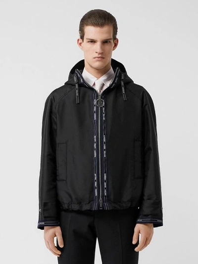 Shop Burberry Logo Detail Nylon Hooded Jacket In Black