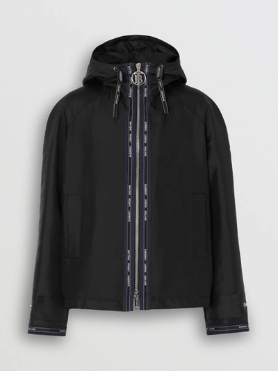 Shop Burberry Logo Detail Nylon Hooded Jacket In Black