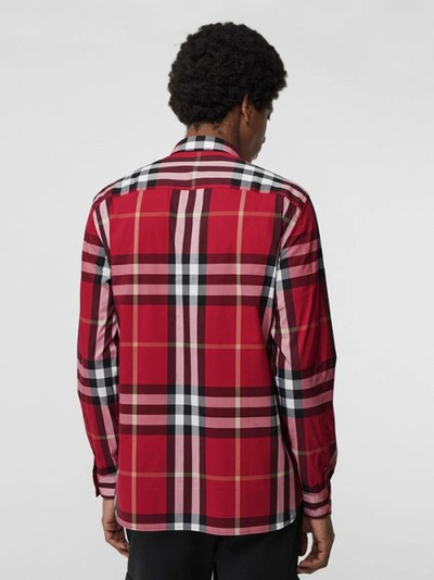 Shop Burberry Check Stretch Cotton Shirt In Parade Red