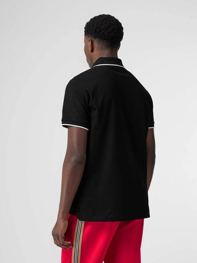 Shop Burberry Monogram Motif Tipped Cotton Piqué Polo Shirt In Black