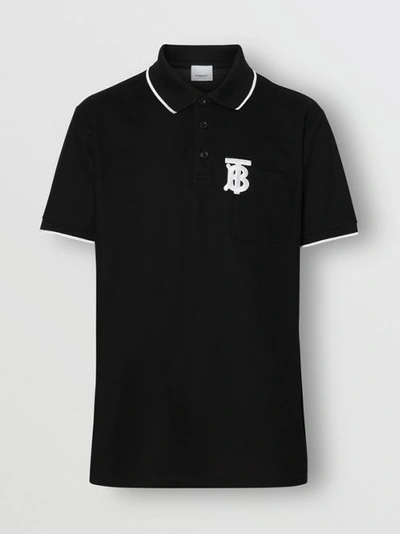 Shop Burberry Monogram Motif Tipped Cotton Piqué Polo Shirt In Black
