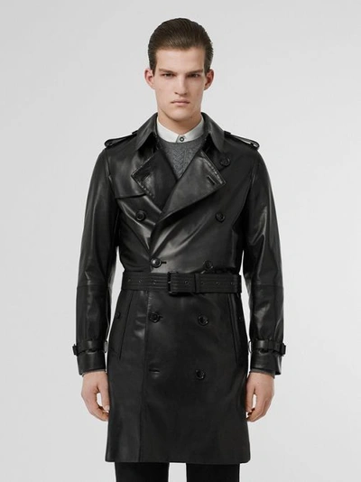 Shop Burberry Lambskin Trench Coat In Black