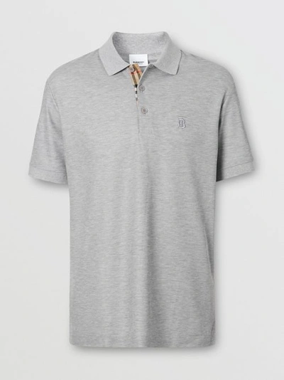 Shop Burberry Monogram Motif Cotton Piqué Polo Shirt In Pale Grey Melange