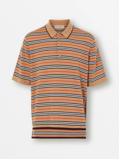 Shop Burberry Icon Stripe Merino Wool Polo Shirt In Archive Beige