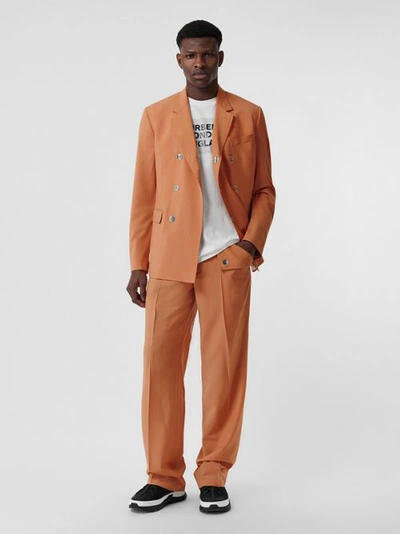 Shop Burberry Tumbled Wool Wide-leg Trousers In Orange