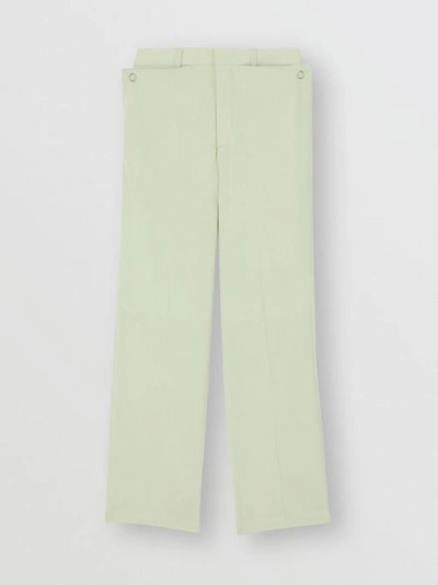 Shop Burberry Tumbled Wool Wide-leg Trousers In Matcha