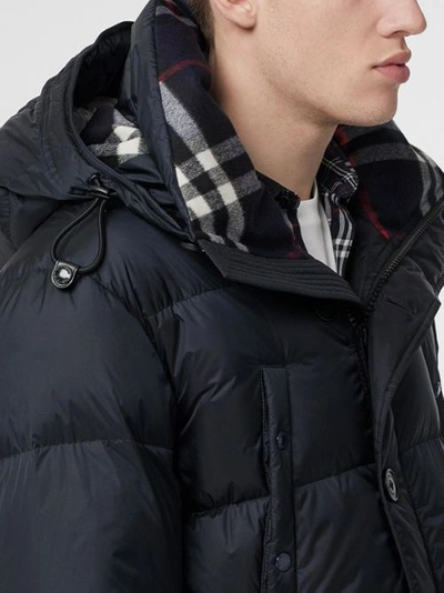 Shop Burberry Logo Detail Hooded Puffer Coat In Navy
