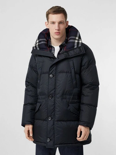 Shop Burberry Logo Detail Hooded Puffer Coat In Navy