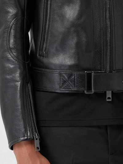Shop Burberry Leather Bomber Jacket In Black