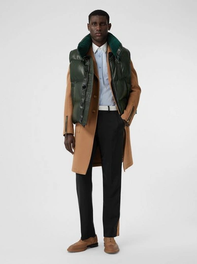 Shop Burberry Velvet Trim Down-filled Lambskin Puffer Gilet In Dark Pine Green