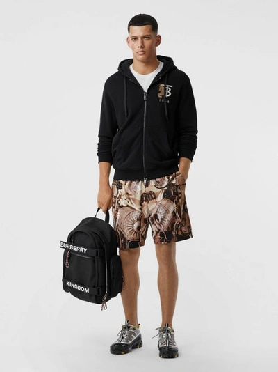 Shop Burberry Contrast Logo Graphic Cotton Hooded Top In Black