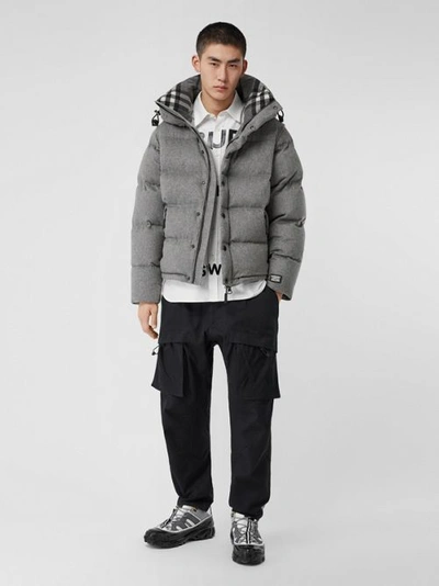 Shop Burberry Detachable Sleeve Cashmere Hooded Puffer Jacket In Mid Grey Melange