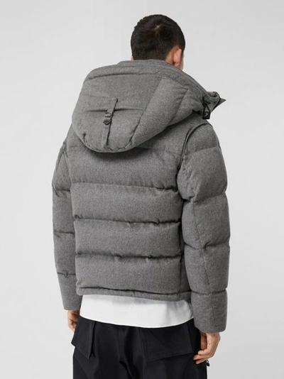 Shop Burberry Detachable Sleeve Cashmere Hooded Puffer Jacket In Mid Grey Melange