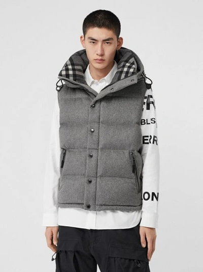 Shop Burberry Detachable Sleeve Cashmere Hooded Puffer Jacket In Mid Grey Melange