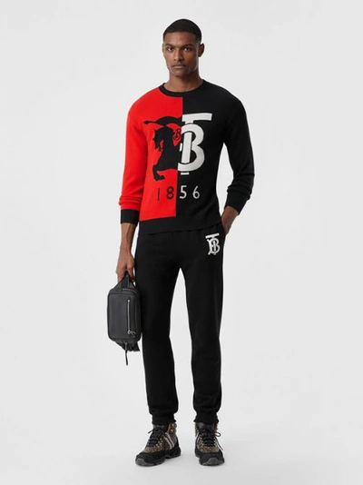 Shop Burberry Contrast Logo Graphic Intarsia Cashmere Sweater In Black