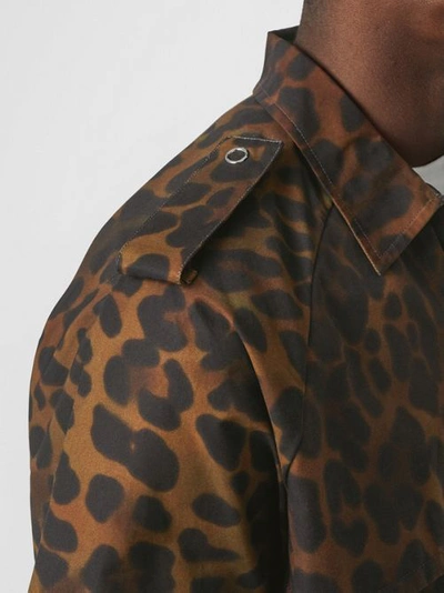Shop Burberry Short-sleeve Leopard Print Cotton Shirt In Khaki Green