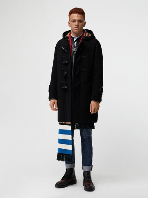 burberry vintage check detail wool blend hooded duffle coat