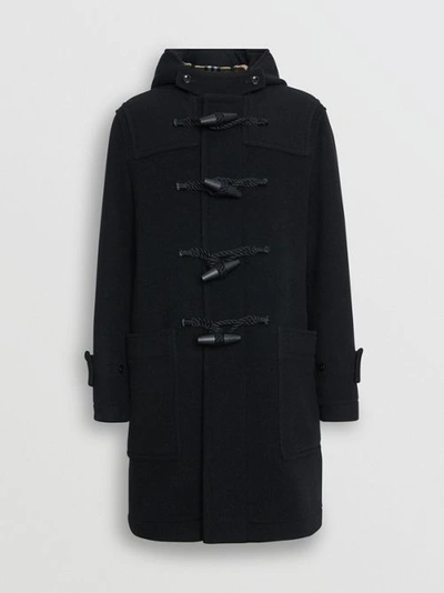 Burberry Vintage Check Detail Wool Blend Hooded Duffle Coat In Black |  ModeSens