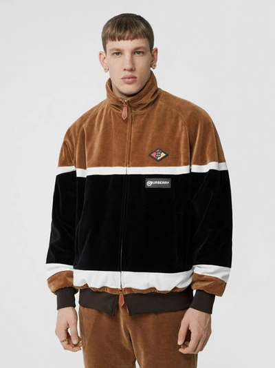 Shop Burberry Logo Graphic Striped Chenille Track Top In Dark Walnut