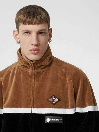 Shop Burberry Logo Graphic Striped Chenille Track Top In Dark Walnut