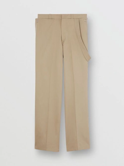 Shop Burberry Strap Detail Cotton Trousers In Desert
