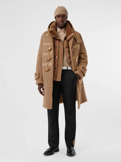 Burberry Reversible Shearling Hooded Duffle Coat In Neutrals ModeSens