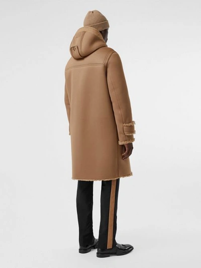 Shop Burberry Reversible Neoprene And Shearling Hooded Duffle Coat In Warm Walnut