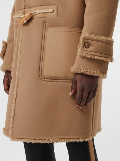 Shop Burberry Reversible Neoprene And Shearling Hooded Duffle Coat In Warm Walnut