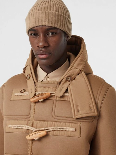 Shop Burberry Reversible Neoprene And Shearling Hooded Duffle Coat In Warm Walnut