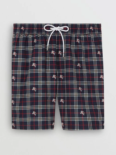 Shop Burberry Equestrian Knight Check Drawcord Swim Shorts In Navy